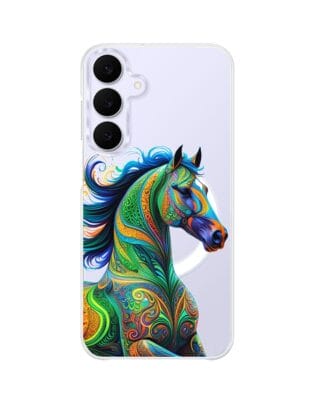 Etui do Samsung Galaxy S25 FE z MagSafe przeźroczyste, silikonowe Flexi, Dzika Mandala, Koń