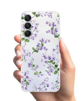 Etui do Samsung Galaxy A25 5G przeźroczyste, silikonowe Flexi, Fioletowe Bratki