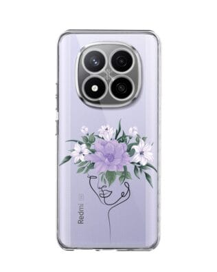 Etui do Xiaomi Redmi Note 14 Pro 4G przeźroczyste, silikonowe Flexi, kobieta z kwiatami