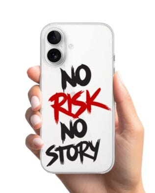 Etui do iPhone 16 Plus przeźroczyste, silikonowe Flexi, Positive Vibes, No Risk No Story