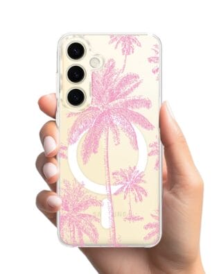 Etui do Samsung Galaxy S24 z MagSafe przeźroczyste, silikonowe Flexi, Mystic, Różowe palmy