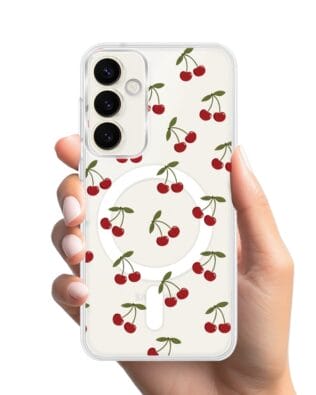 Etui do Samsung Galaxy S23 z MagSafe przeźroczyste, silikonowe Flexi, Mini Patterns, Wiśnie