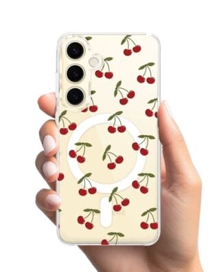 Etui do Samsung Galaxy S24 z MagSafe przeźroczyste, silikonowe Flexi, Mini Patterns, Wiśnie