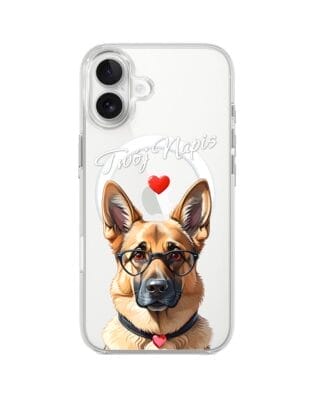 Etui do iPhone 17 z MagSafe przeźroczyste, silikonowe Flexi, Puppy Love, pies rasy Owczarek Niemiecki