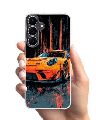 Etui do Samsung Galaxy S25 FE z MagSafe przeźroczyste, silikonowe Flexi, Szybkie Auta, Pomarańczowa 911