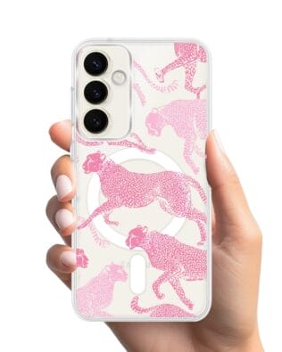 Etui do Samsung Galaxy S23 FE 5G z MagSafe przeźroczyste, silikonowe Flexi, Mystic, Różowe pumy