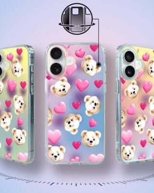 Etui do iPhone 16 Plus IBIZU California Sunset zmieniające kolor, Love Mood, miś i serduszka