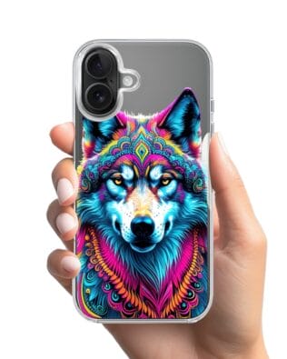 Etui do iPhone 17 z MagSafe przeźroczyste, silikonowe Flexi, Dzika Mandala, Wilk