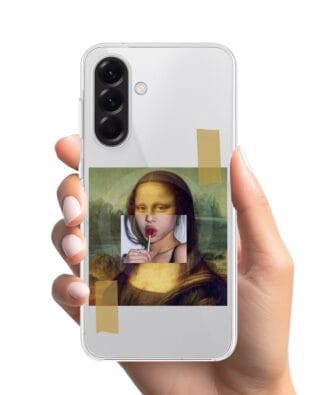 Etui do Samsung Galaxy A56 5G z MagSafe przeźroczyste, silikonowe Flexi, Mona Lisa z lizakiem