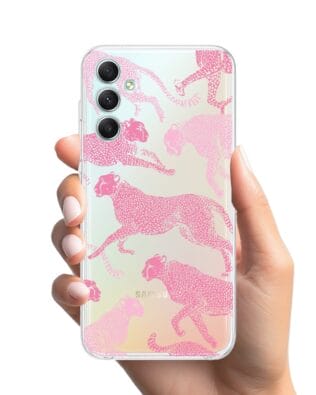 Etui do Samsung Galaxy A34 5G przeźroczyste, silikonowe Flexi, Mystic, Różowe pumy