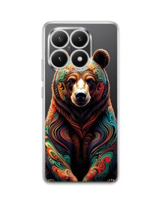 Etui do Xiaomi 15T przeźroczyste, silikonowe Flexi, Dzika Mandala, Niedźwiedź