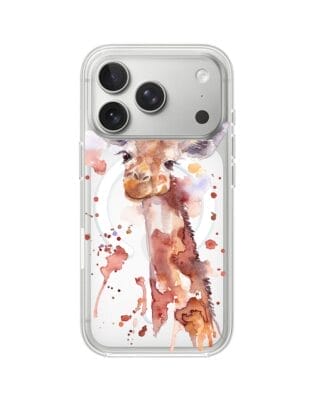 Etui do iPhone 17 Pro Max z MagSafe przeźroczyste, silikonowe Flexi, Akwarelowe Zoo, Żyrafa