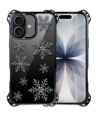 Etui do iPhone 17 IBIZU DropGuard Ultra z MagSafe, Zimowa magia, Płatki śniegu na czarnym lustrze