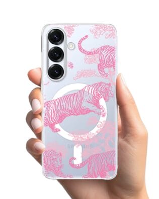 Etui do Samsung Galaxy S25 Plus z MagSafe przeźroczyste, silikonowe Flexi, Mystic, Różowe tygrysy