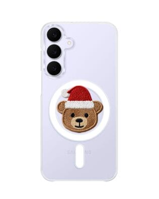 Etui do Samsung Galaxy S25 FE z MagSafe przeźroczyste, silikonowe Flexi, Przytulne święta, Miś mikołajek