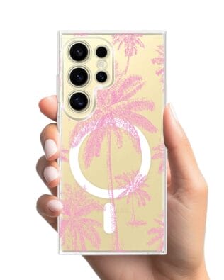 Etui do Samsung Galaxy S24 Ultra z MagSafe przeźroczyste, silikonowe Flexi, Mystic, Różowe palmy