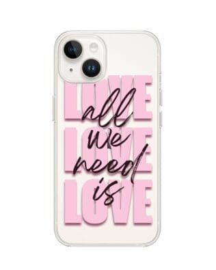 Etui do iPhone 13 Mini przeźroczyste, silikonowe Flexi, Positive Vibes, All We Need Is Love