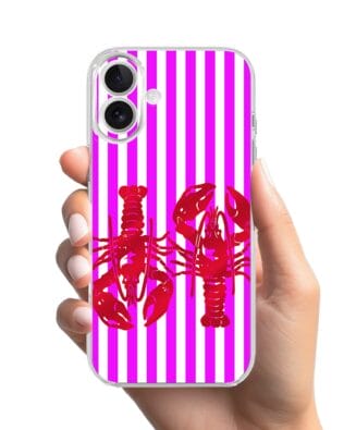 Etui do iPhone 17 przeźroczyste, silikonowe Flexi, Summer Patterns, kraby z różowymi paskami