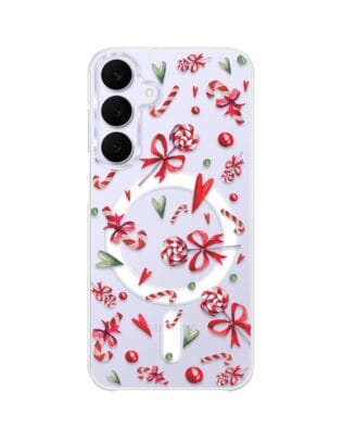 Etui do Samsung Galaxy S25 FE z MagSafe przeźroczyste, silikonowe Flexi, Cukierki świąteczne