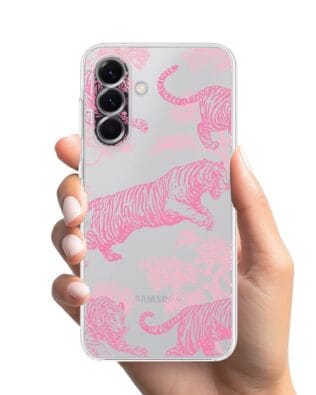 Etui do Samsung Galaxy A56 5G przeźroczyste, silikonowe Flexi, Mystic, Różowe tygrysy