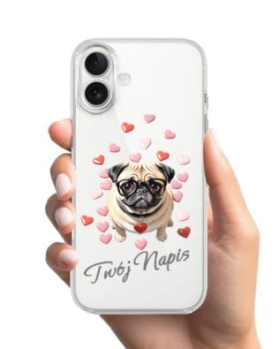 Etui do iPhone 17 przeźroczyste, silikonowe Flexi, Puppy Love, pies rasy Mops