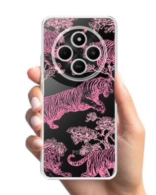Etui do Xiaomi POCO C75 przeźroczyste, silikonowe Flexi, Mystic, Różowe tygrysy