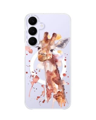 Etui do Samsung Galaxy S25 FE z MagSafe przeźroczyste, silikonowe Flexi, Akwarelowe Zoo, Żyrafa