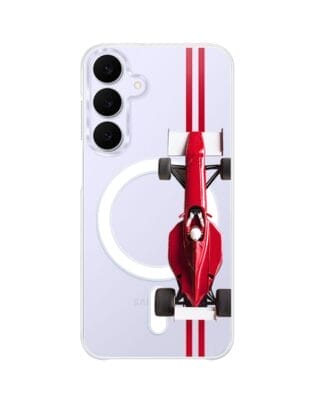 Etui do Samsung Galaxy S25 FE z MagSafe przeźroczyste, silikonowe Flexi, Szybkie Auta, czerwone F1