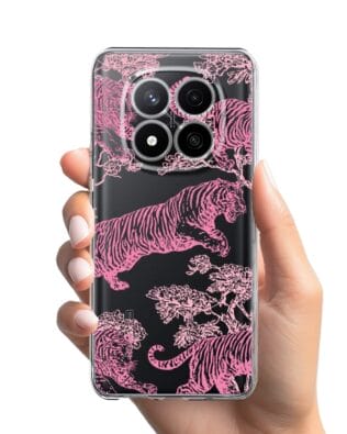 Etui do Xiaomi Redmi Note 14 Pro 4G przeźroczyste, silikonowe Flexi, Mystic, Różowe tygrysy