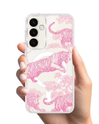 Etui do Samsung Galaxy S23 z MagSafe przeźroczyste, silikonowe Flexi, Mystic, Różowe tygrysy