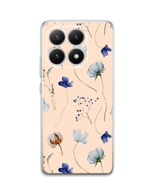Etui do Xiaomi 15T przeźroczyste, silikonowe Flexi, Summer Patterns, kwiatki niebieskie na pudrowym tle