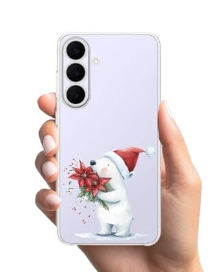 Etui do Samsung Galaxy S25 FE przeźroczyste, silikonowe Flexi, Przytulne święta, Miś świąteczny