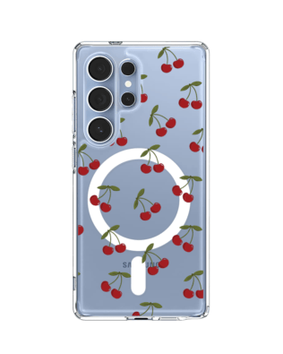Etui do Samsung Galaxy S25 Ultra z MagSafe przeźroczyste, silikonowe Flexi, Mini Patterns, Wiśnie