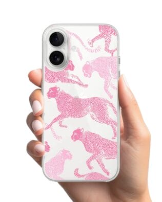 Etui do iPhone 16 przeźroczyste, silikonowe Flexi, Mystic, Różowe pumy