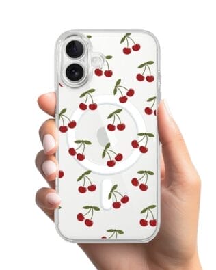 Etui do iPhone 17 z MagSafe przeźroczyste, silikonowe Flexi, Mini Patterns, Wiśnie