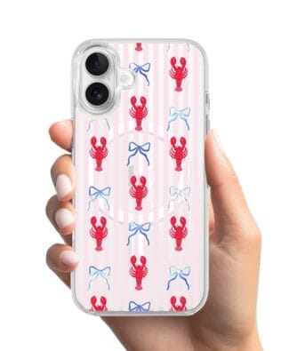 Etui do iPhone 17 z MagSafe przeźroczyste, silikonowe Flexi, Summer Patterns, krab i kokardki