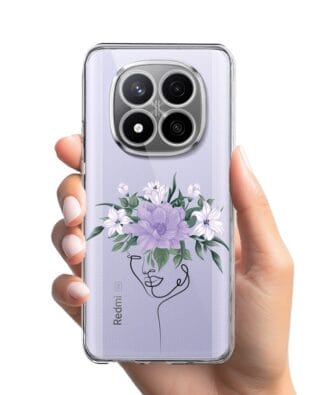 Etui do Xiaomi Redmi Note 14 Pro 4G przeźroczyste, silikonowe Flexi, kobieta z kwiatami