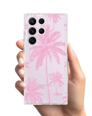 Etui do Samsung Galaxy S23 Ultra przeźroczyste, silikonowe Flexi, Mystic, Różowe palmy