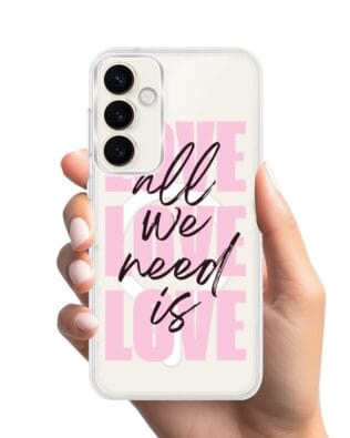 Etui do Samsung Galaxy S23 z MagSafe przeźroczyste, silikonowe Flexi, Positive Vibes, All We Need Is Love