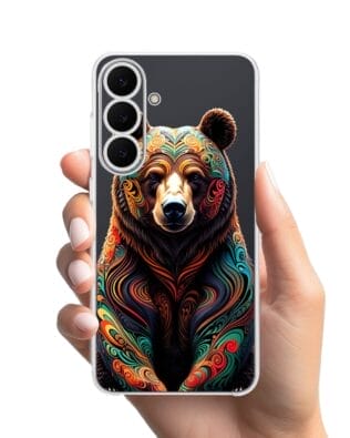 Etui do Samsung Galaxy S25 FE przeźroczyste, silikonowe Flexi, Dzika Mandala, Niedźwiedź