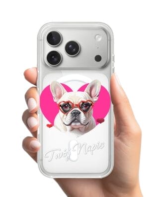 Etui do iPhone 17 Pro z MagSafe przeźroczyste, silikonowe Flexi, Puppy Love, pies rasy Buldog Francuski