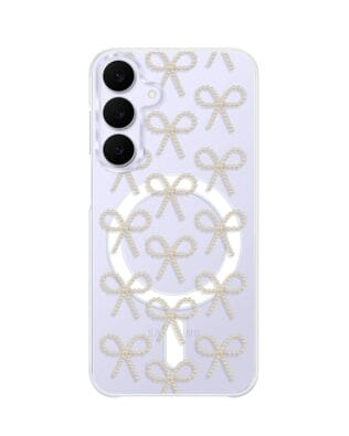 Etui do Samsung Galaxy S25 FE z MagSafe przeźroczyste, silikonowe Flexi, Przytulne święta, złote kokardki