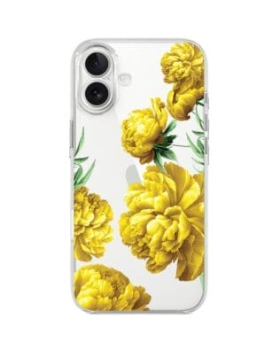 Etui do iPhone 17 przeźroczyste, silikonowe Flexi, żółte piwonie