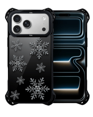 Etui do iPhone 17 Pro IBIZU DropGuard Ultra z MagSafe, Zimowa magia, Płatki śniegu na czarnym lustrze