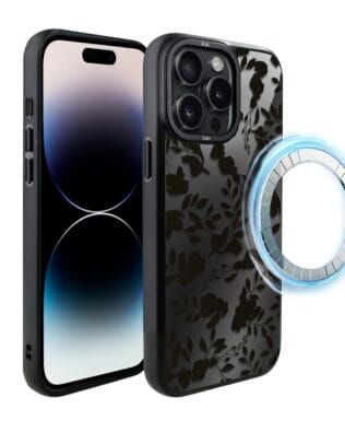 Etui do iPhone 14 Pro IBIZU DropGuard Matt z MagSafe, Midnight, Cienie liści