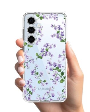 Etui do Samsung Galaxy S24 FE przeźroczyste, silikonowe Flexi, Fioletowe Bratki