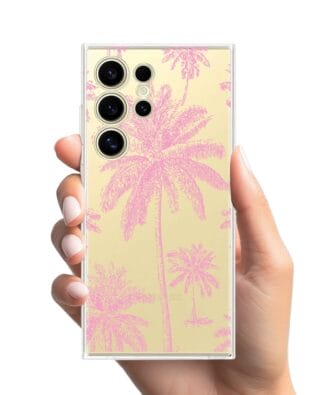 Etui do Samsung Galaxy S24 Ultra przeźroczyste, silikonowe Flexi, Mystic, Różowe palmy