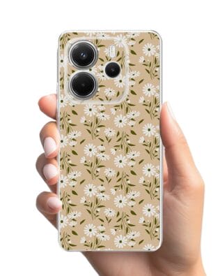 Etui do Xiaomi Redmi Note 14 4G przeźroczyste, silikonowe Flexi, delikatne kwiatki na cielistym tle