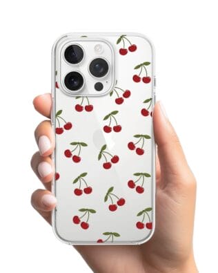Etui do iPhone 16 Pro Max przeźroczyste, silikonowe Flexi, Mini Patterns, Wiśnie