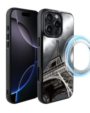 Etui do iPhone 16 Pro IBIZU DropGuard Matt z MagSafe, Noir City, Wieża Eiffla
